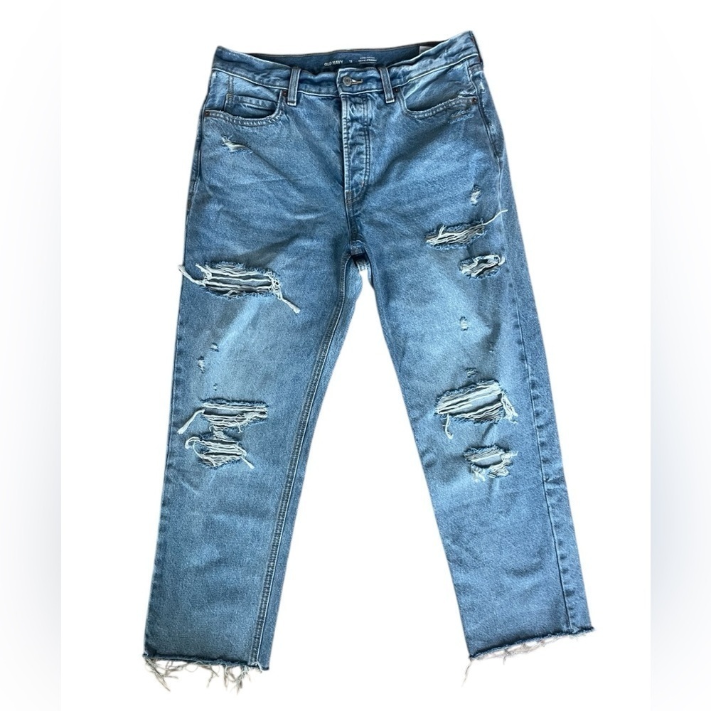Old Navy Extra High Rise Sky-Hi Straight Distressed Jeans